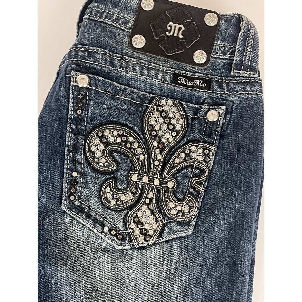 Miss Me Fleur De Lis Low-Rise Bootcut Jeans Women's Sz 28x35